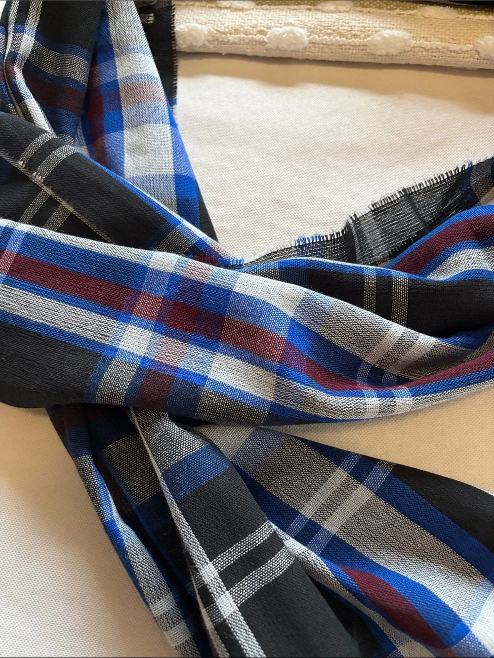 Men's Plaid Black, Blue & Gray Scarf